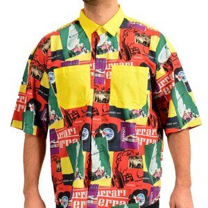 Scuderia Ferrari Men's Fluid Printed Multi-Color Short Sleeve Casual Shirt